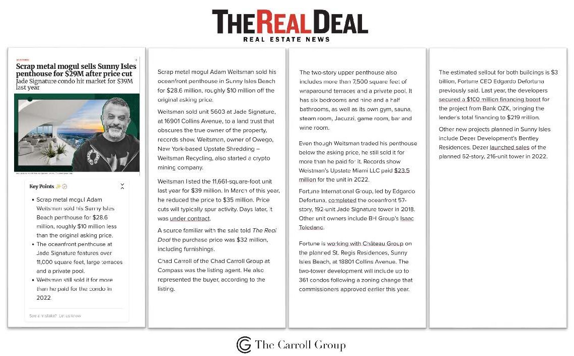 Scrap metal mogul sells Sunny Isles penthouse for $29M after price cut