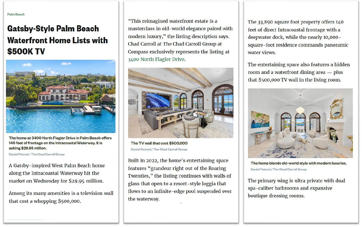 Gatsby-Style Palm Beach Waterfront Home Lists with $500K TV